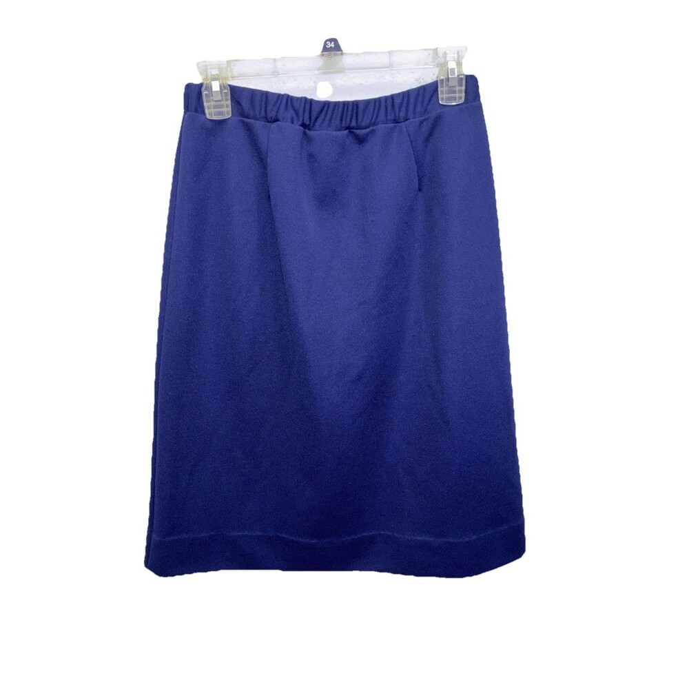 Graff Navy Blue Knit A-line Skirt 28x25” M Elastic Waist Stretch Pullon Retro